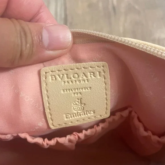 Bvlgari Parfums Emirates Airlines Cosmetic Bag EMPTY Beige Travel Pouch Logo - Picture 5 of 8